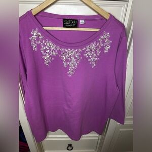 Bob Mackie Wearable Art Shell Soft Cotton‎ Top Size L